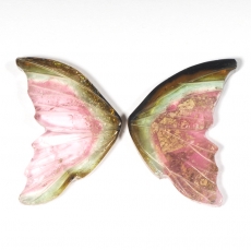 Пара резных полихромных турмалинов Бабочка, общий вес 14.41 карат, размер 19.8х12.3мм (turm0291)
